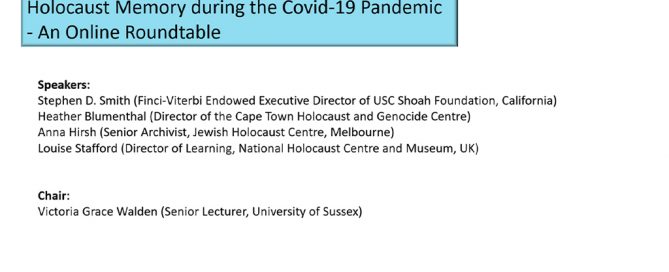 Presentation title slide: Holocaust Memory during the Covid-19 Pandemic - an online roundtable.