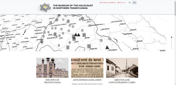 Screenshot of the museum page - it features a map of the region. Beneath which are three features presented as images and text.