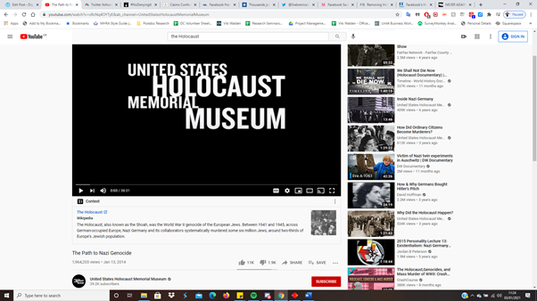 A screenshot of the USHMM YouTube channel as described in text.