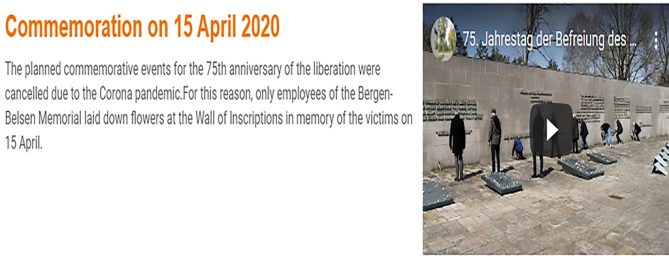 Screenshot from a website announcing online commemorations. Photograph of people standing at a memorial wall.