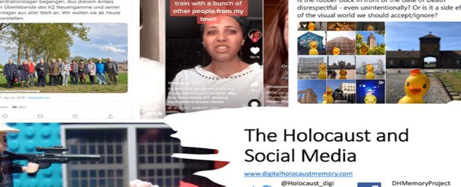 A collage of Holocaust-related social media posts, with the text: The Holocaust and Social Media.