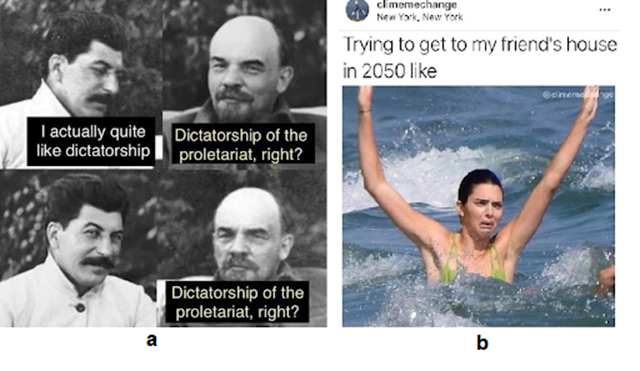 Internet Memes. On the left - historical photographs of Stalin and Lenin. Text reads as Stalin saying 'I actually quite like dictatorship'. Lenin: 'Dictatorship of the proletariat, right'? Repeated. On the left, 'Trying to get to my friend's house in 2025 like'. The image shows someone swimming in deep water.