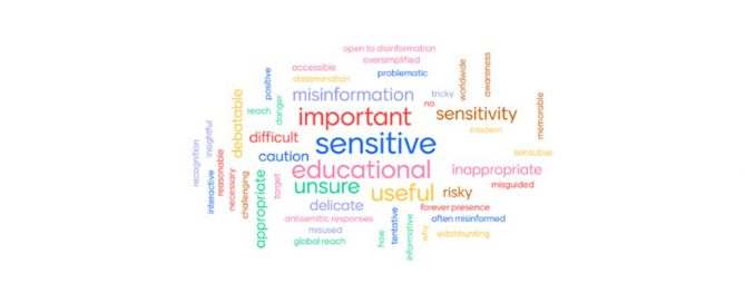 A word cloud: important, sensitive, educational, unsure, useful, sensitivity, difficult, caution